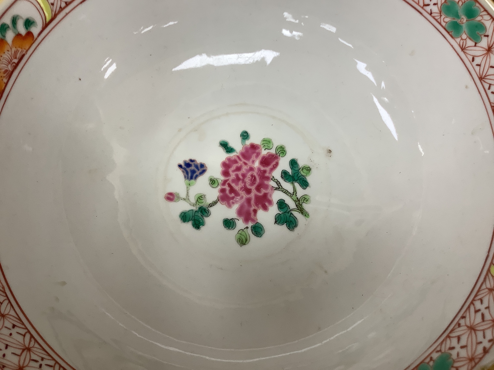 Two Chinese famille rose enamelled porcelain bowls, diameter 23cm